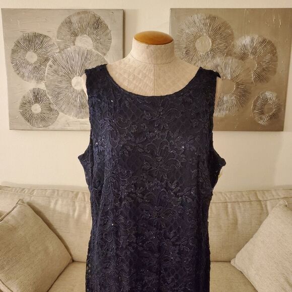 Marina Sparkle Lace Flare-Hem Sleeveless Cocktail Dress size 20W in Navy- NEW - Picture 3 of 13